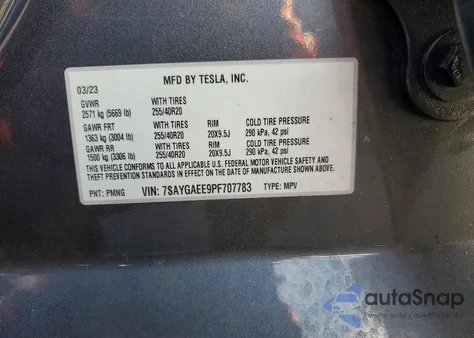 2023 Tesla Model Y из США, поврежденный, VIN 7SAYGAEE9PF707783